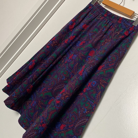 Vintage Lands’ End Skirt Women Small Purple Teal Aline Mid Paisley Knit USA 90s - Picture 4 of 12